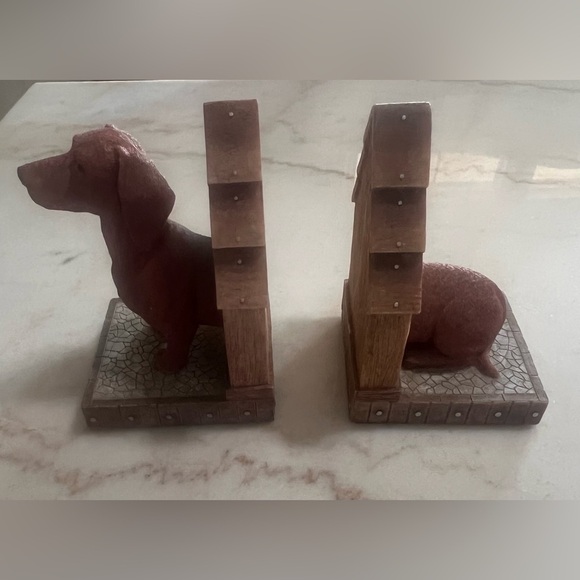 Vintage 2002 True Friends Play Ceramic/Wood Dachshund Bookends - Picture 2 of 12